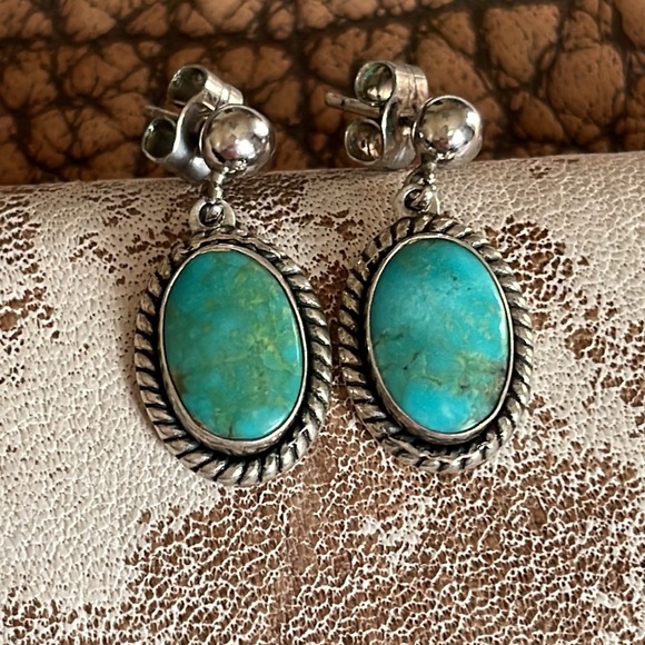 Vintage Sterling Silver Turquoise Earrings - Picture 2 of 4
